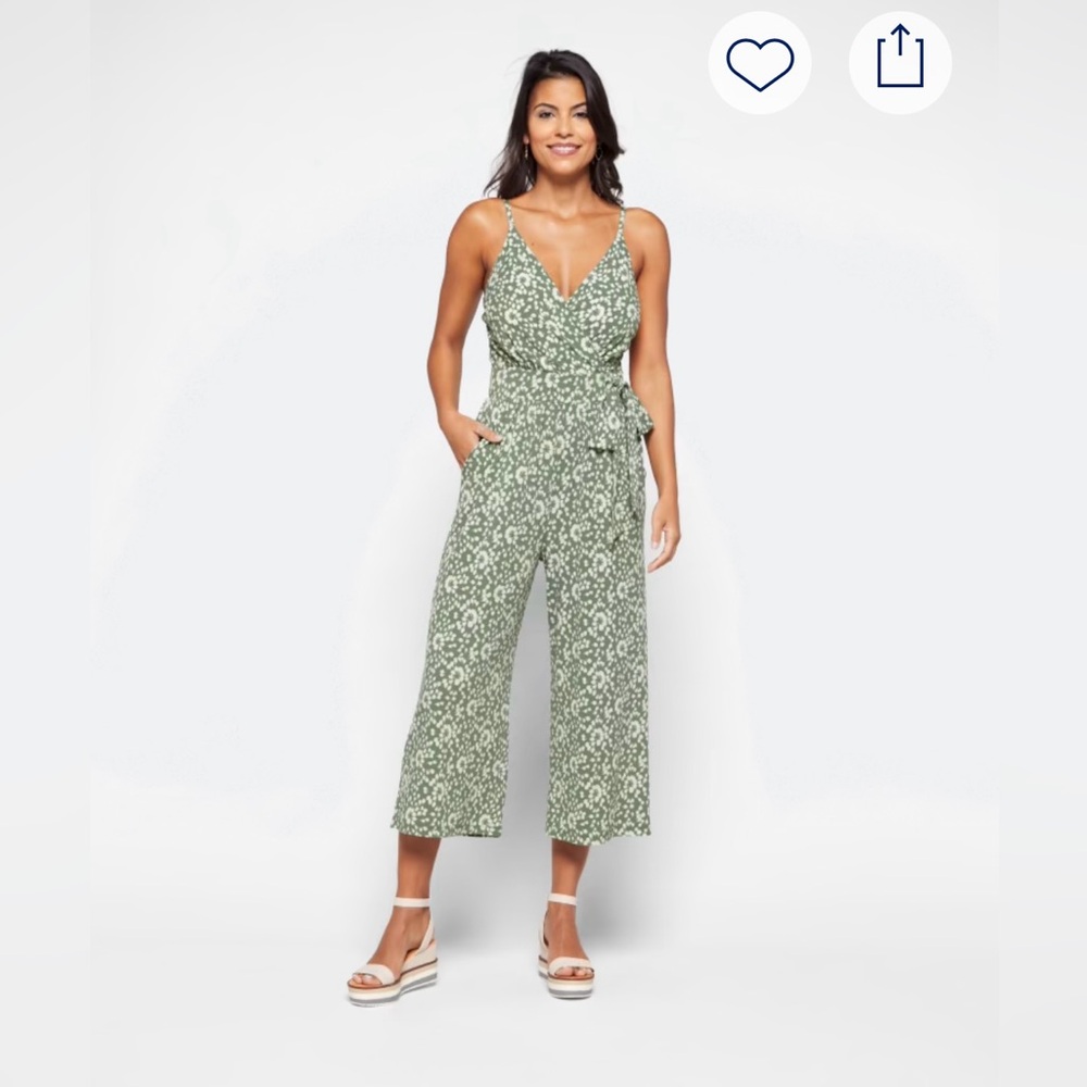 Kaileigh - Rica Knit Crop Jumpsuit - Green and White - Small